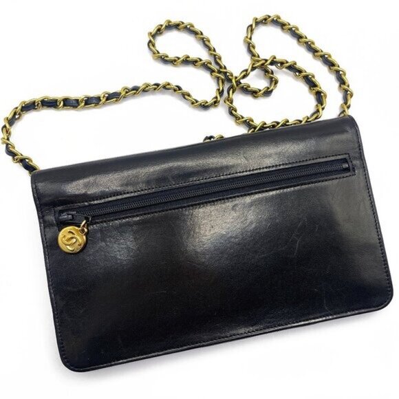 CHANEL CC Classic Timeless Lambskin Flap Wallet with Chain Purse Black Crossbody - Picture 6 of 16